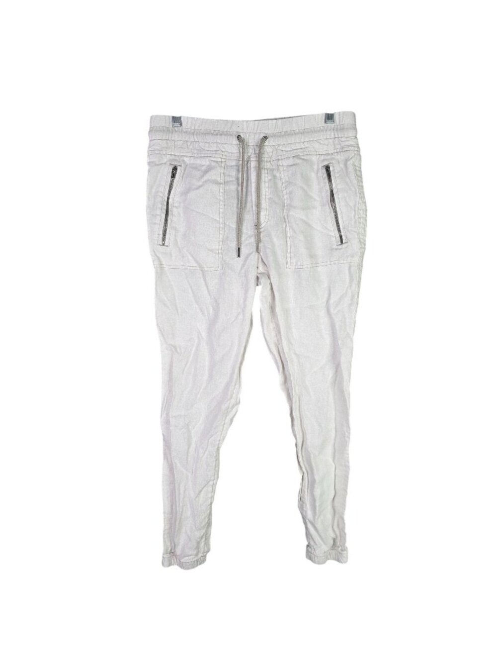Womens Athleta White Cabo Linen Jogger Pants Elastic Waist Drawstring Size 6